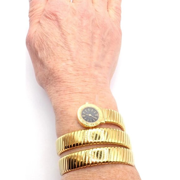 Authentic! Bulgari 18k Yellow Gold Tubogas Serpent Snake Bracelet Watch - Picture 10 of 12